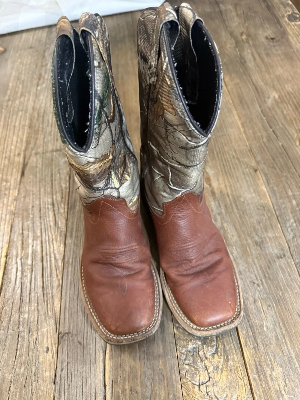 Old West Brown Leather with Camo Shaft Cowboy Boots